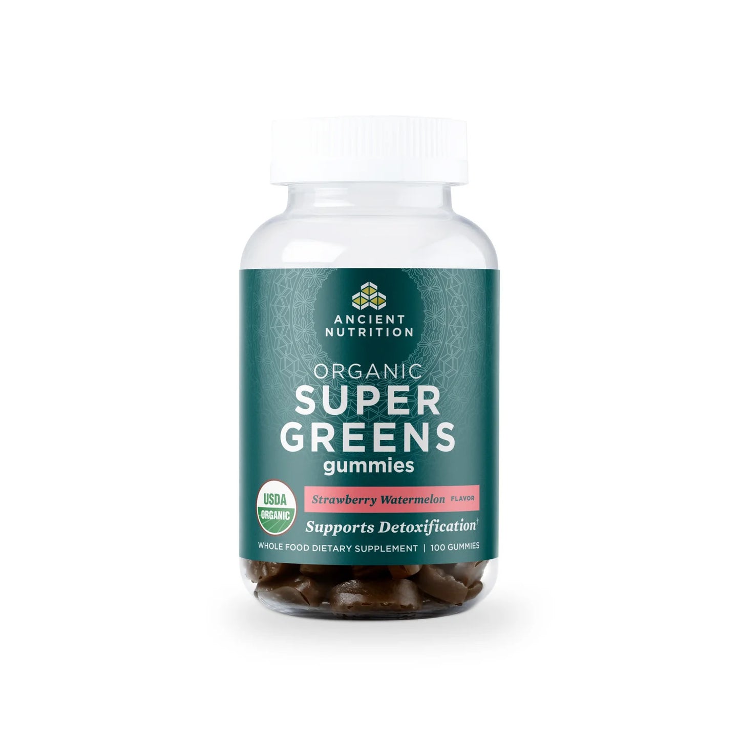 Ancient Nutrition Organic Super Greens Gummies - Vitalidad Frutal con Sabor a Fresa Sandía | ProHealth Shop [Panamá]