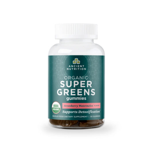 Ancient Nutrition Organic Super Greens Gummies - Vitalidad Frutal con Sabor a Fresa Sandía | ProHealth Shop [Panamá]