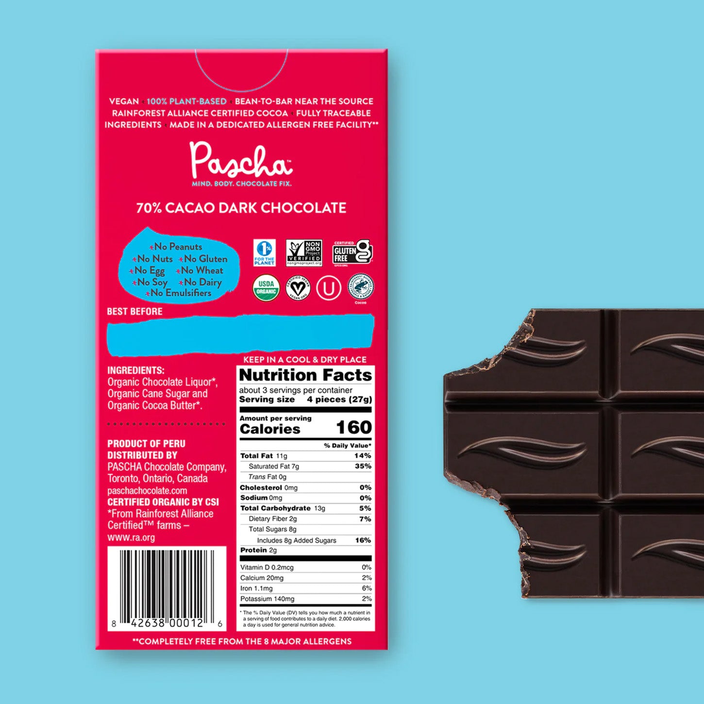 Pascha Organic Vegan Dark Chocolate Bar: Delicia Pura y Sostenible | ProHealth Shop [Panamá]